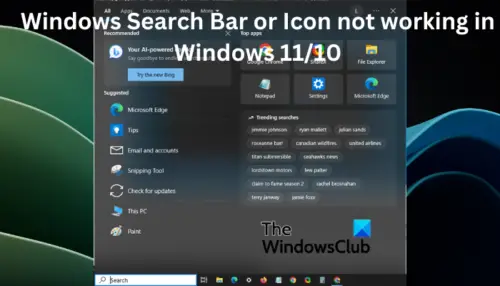 Search bar crashing or not working in Windows 11