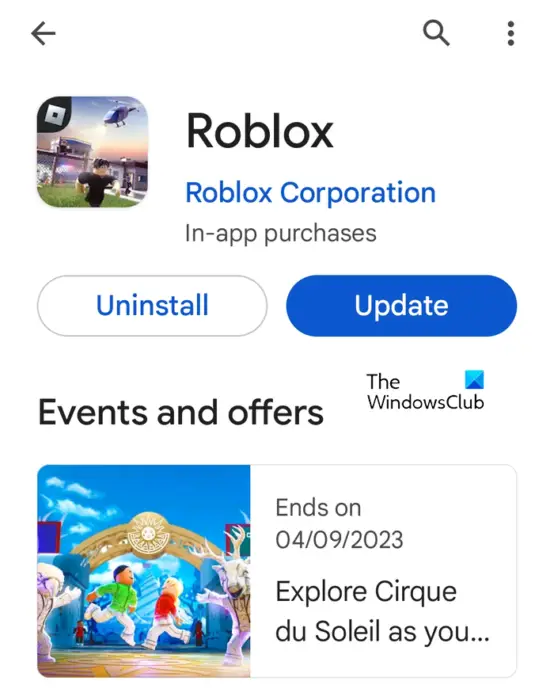 I can't update Roblox. I deleted an app and restarted my phone. I