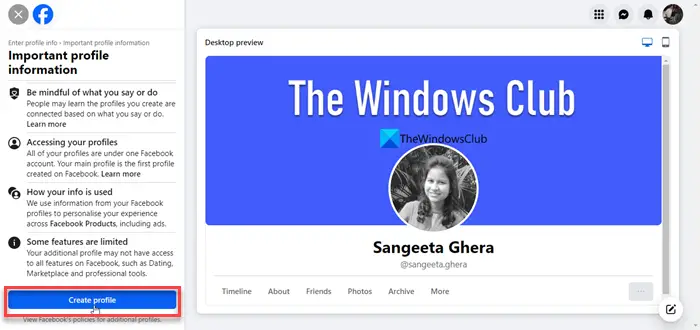 Creating a new profile