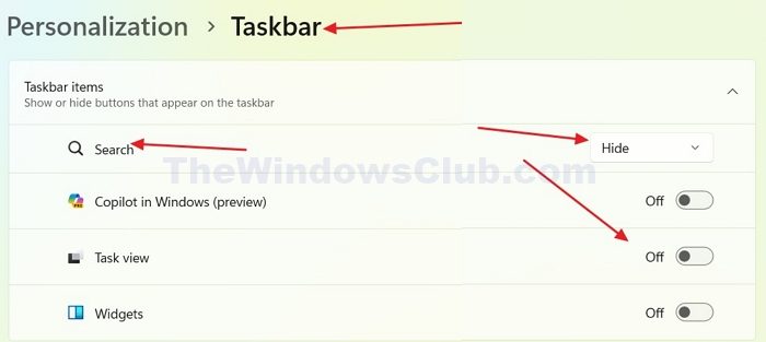 Turn Off Taskbar Items for Windows Taskbar