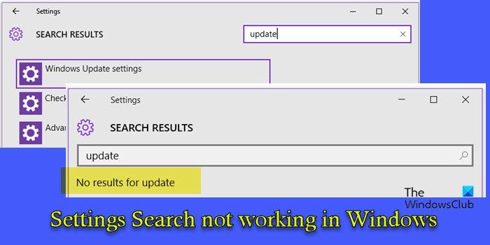 Settings Search not working in Windows