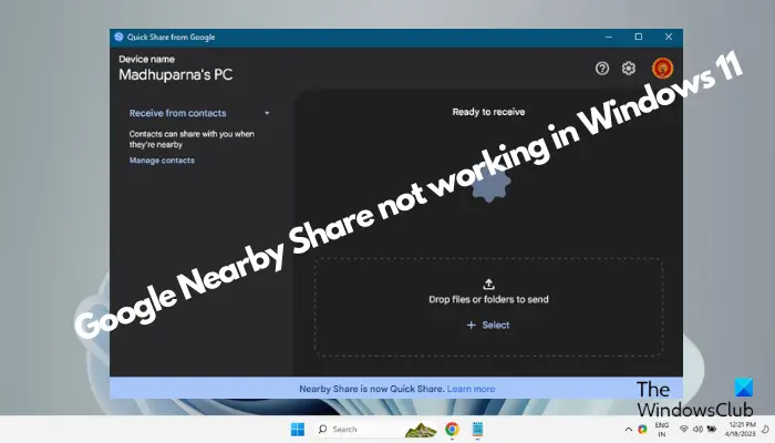 Google Nearby Share no funciona en Windows 11