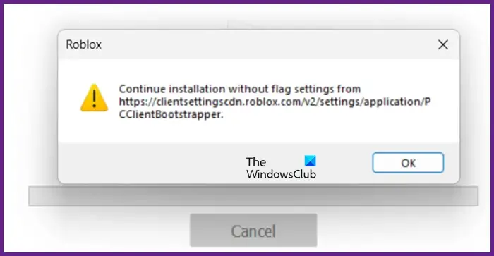 Continue installation without flag settings in Roblox not working