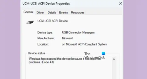 UCM-UCSI ACPI Device Driver Error in Windows 11/10