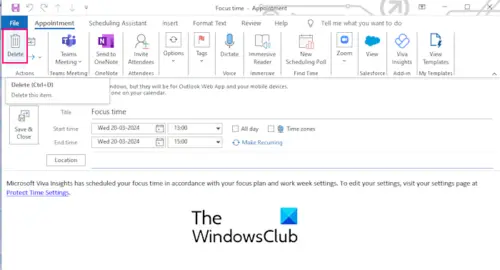 How to set or remove Focus Time in Outlook?