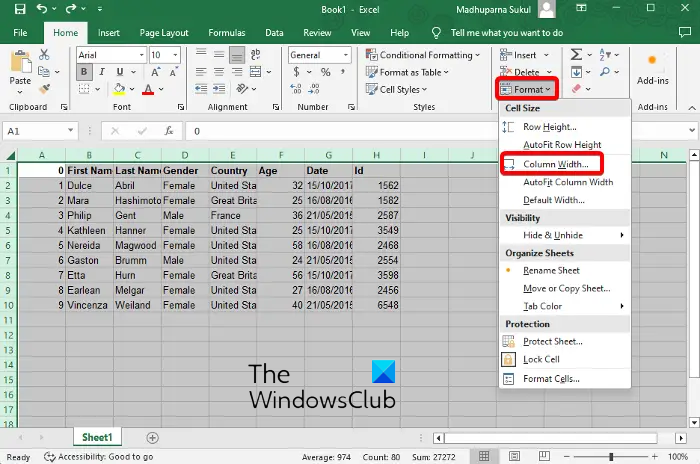 make all cells the same size in Excel and Google sheets