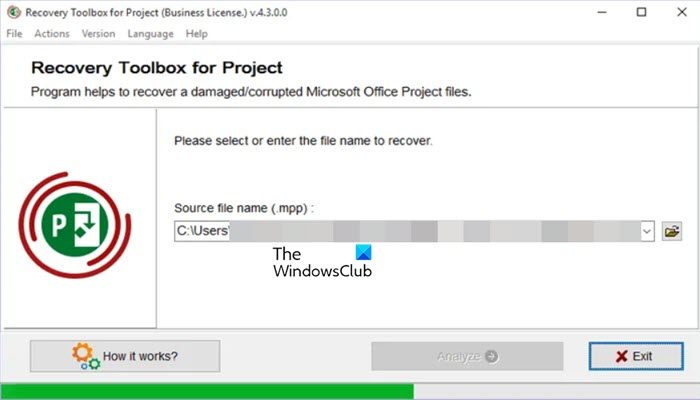 Microsoft Project no puede abrir el archivo;  Repare los archivos de proyecto dañados