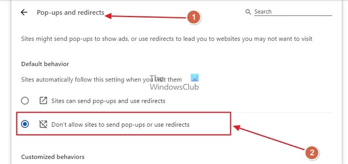 Disable Popups and redirects for all sites on Google Chrome