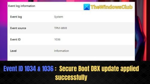 Event ID 1034 or 1036: Secure Boot DBX update applied successfully