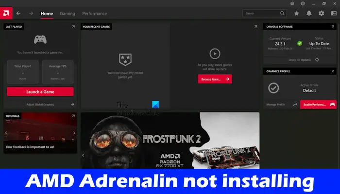 AMD Adrenalin not installing on Windows