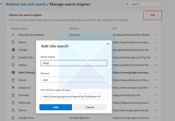 Add Google Web Filter Search Windows PC