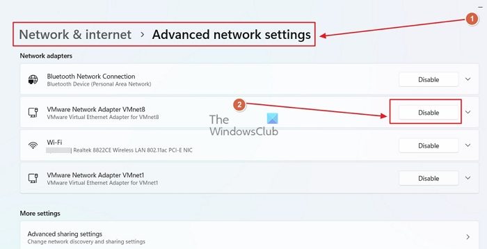 Disable ununsed network adapters in Windows