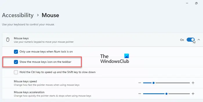 Mouse Keys Settings in Windows 11