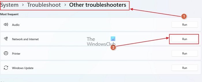 Run network and internet troubleshooter to fix Windows mobile hotspot issues