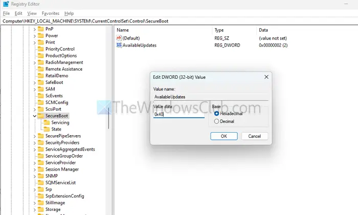 Update to Windows UEFI CA certificate through Registry Editor