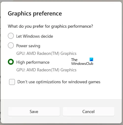 Switch to dedicated graphics card