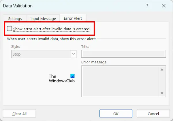 Disable Data Validation Error Alert