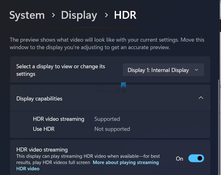 Disable HDR Fro Display Settings