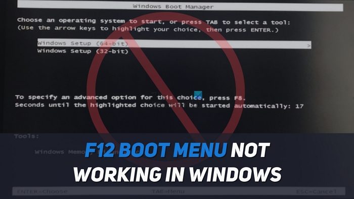 F12 boot menu not working in Windows