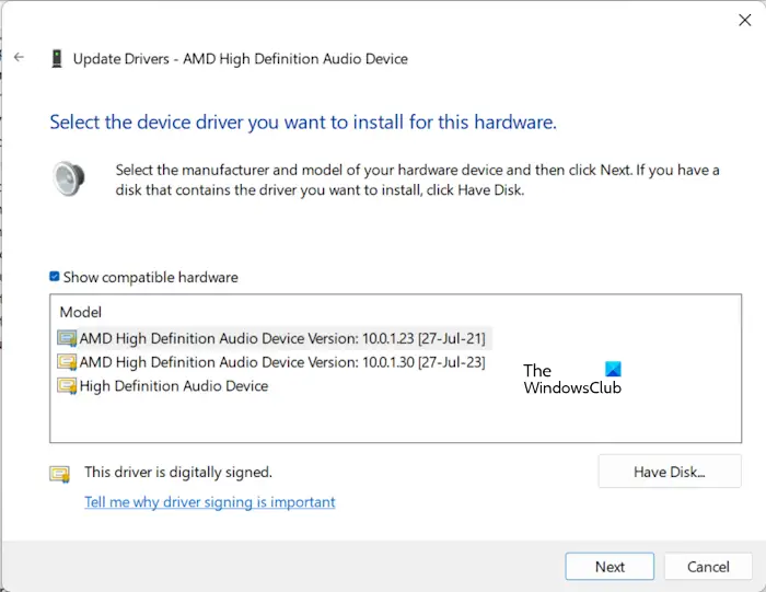 Install another compatibe audio driver