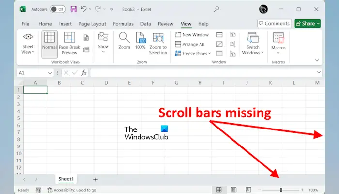 Scroll bar is missing in Excel