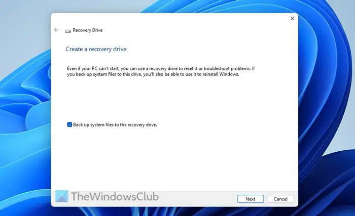 How to create a System Recovery Drive in Windows 11/10