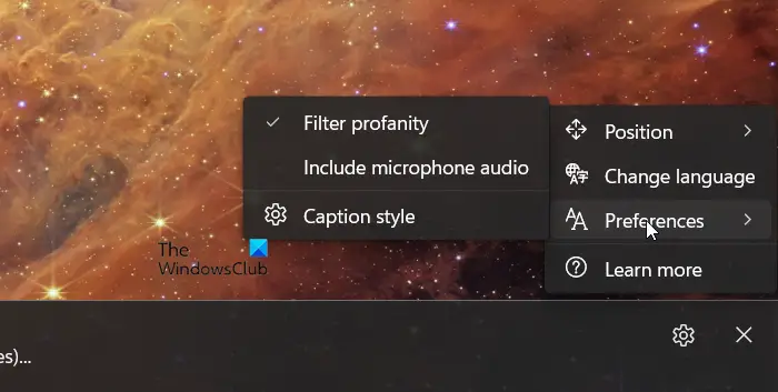 Enable or disable Live Captions Profanity Filter