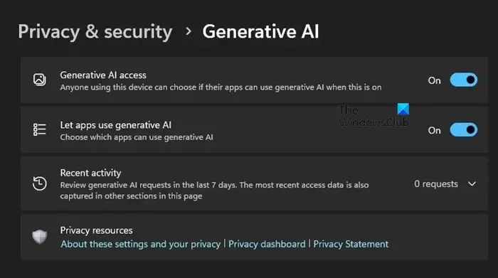 Enable or Disable Apps access to Generative AI