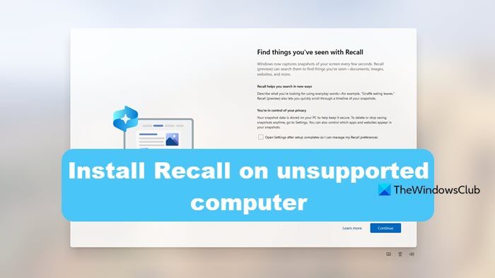 install Recall on an unsupported computer