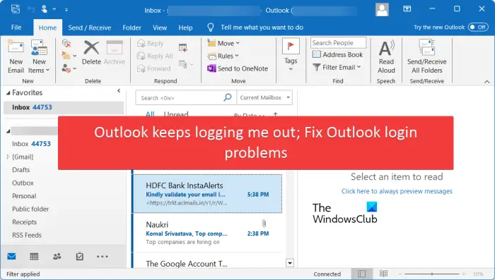 Outlook keeps signing me out