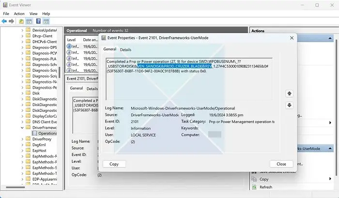 view event log for connected USB flash drives