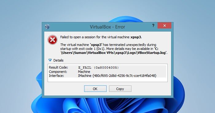 Virtual Machine terminated unexpectedly during startup