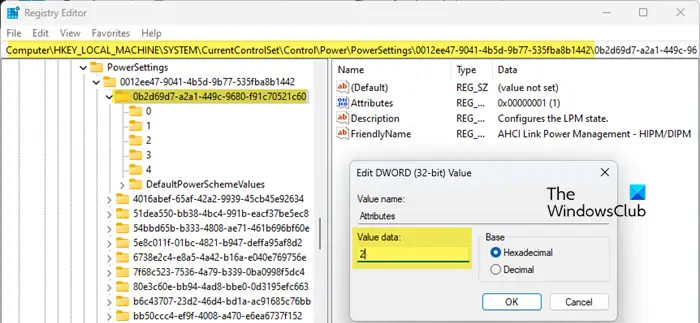 AHCI Link Power Management setting 2 Registry