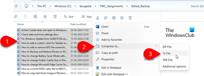 Create a 7z File natively in Windows 11