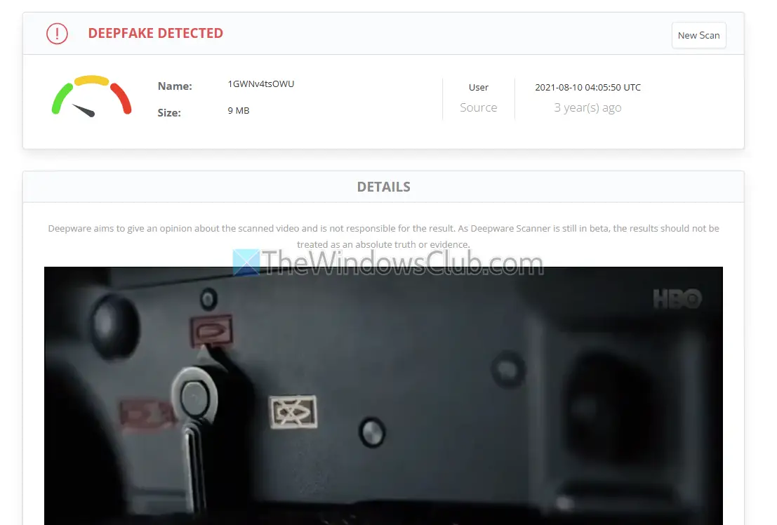 Deepfake Scan Result