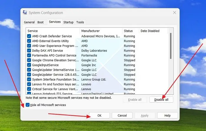 Disable Non Microsoft Services From System Configuraton