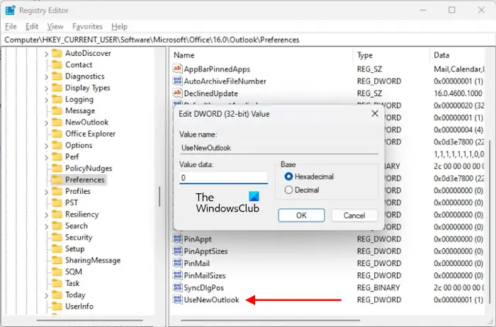 Edit UseNewOutlook Registry Value