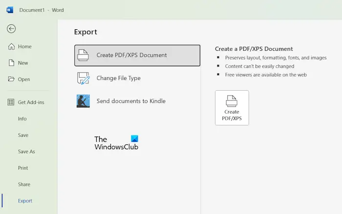 Export Word document as PDF