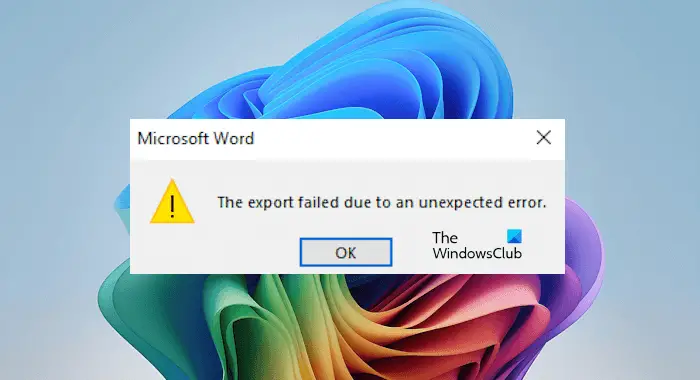 Export failed due to unexpected error