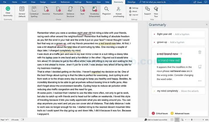 Grammarly in Ms Word