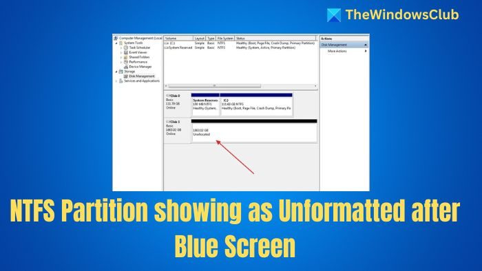 NTFS Partition showing as Unformatted after Blue Screen