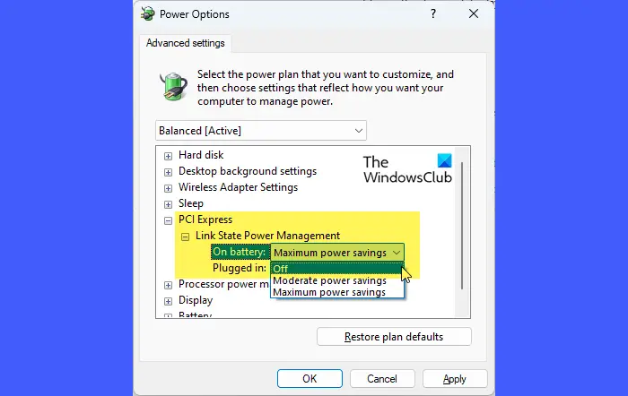 Power Options PCI Express