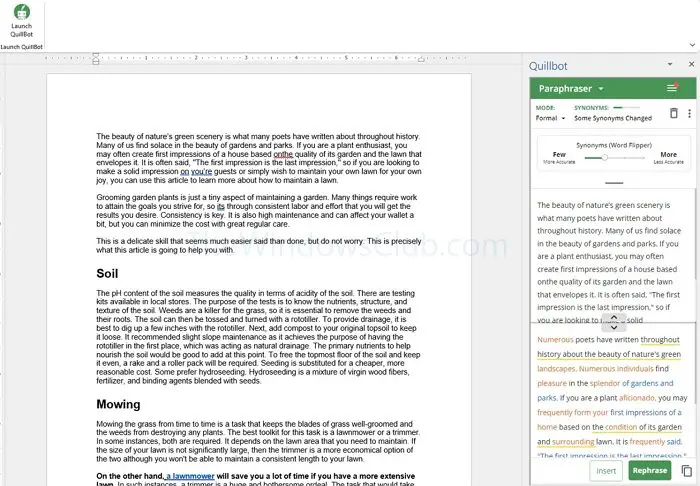 Quillbot in Ms Word