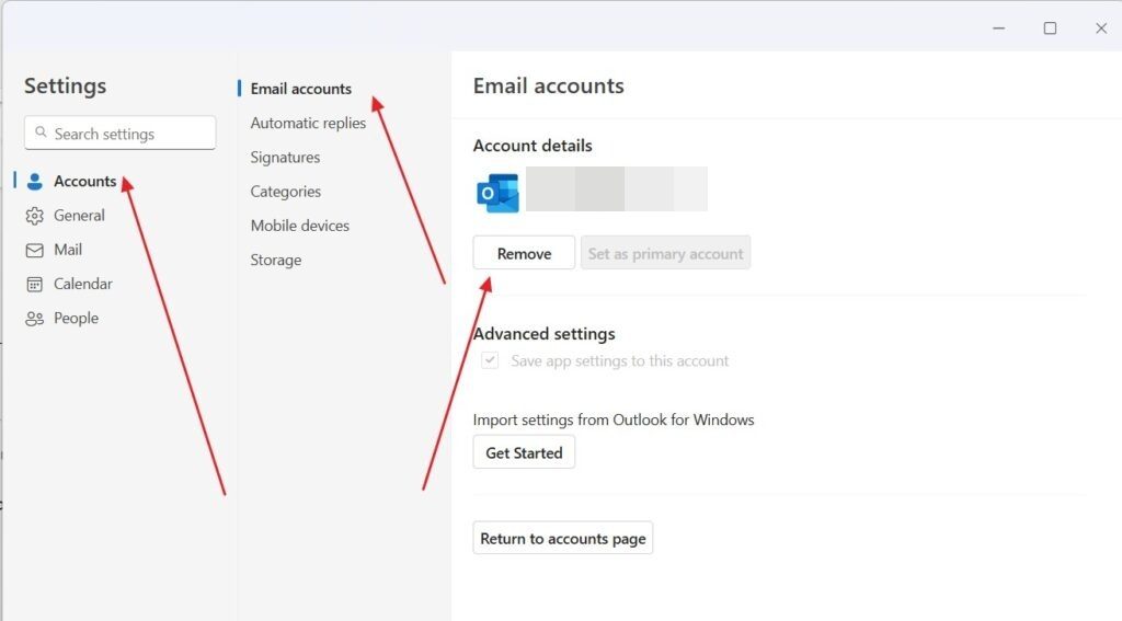 Remove Outlook Account from Outlook New App