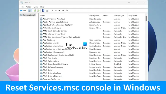 Reset services.msc in Windows