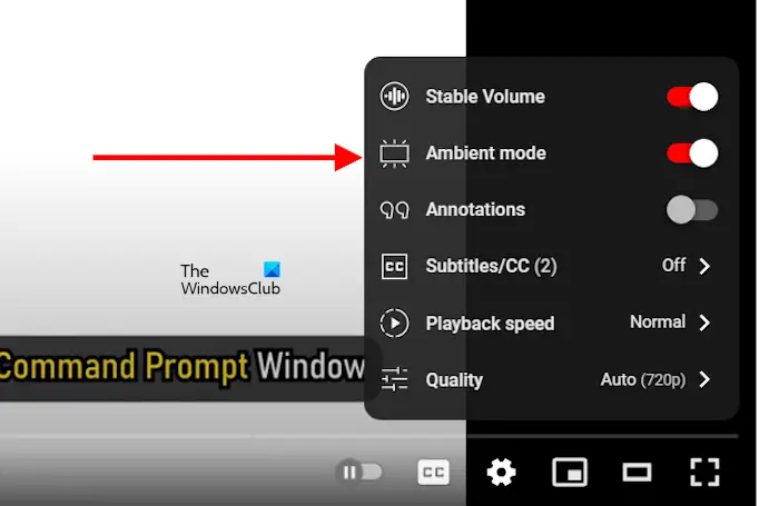 Toggle Ambient Mode on YouTube