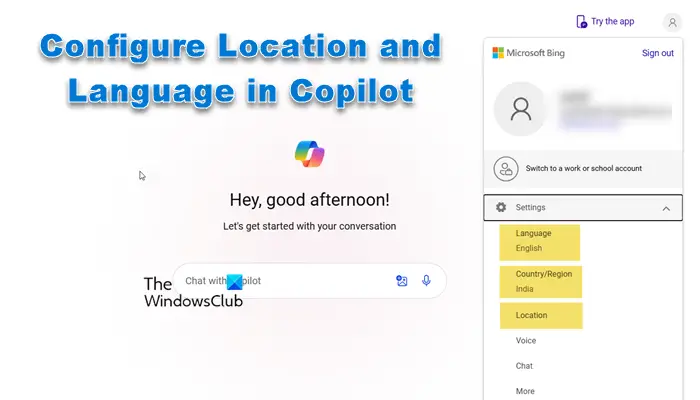 How to change location, display language, and search result language in Copilot