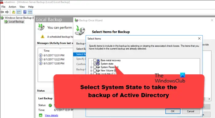 backup and restore Active Directory in Windows Server