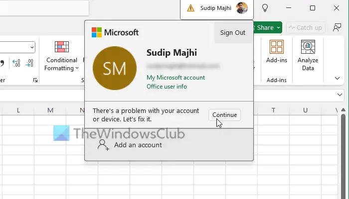 There's a problem with your account or device in Word, Excel, PowerPoint