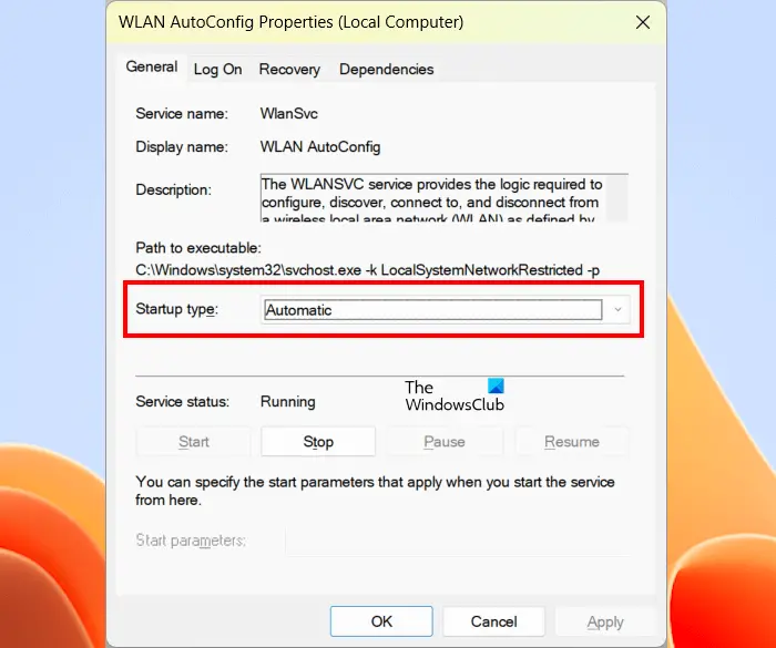 Check status of WLAN AutoConfig Service